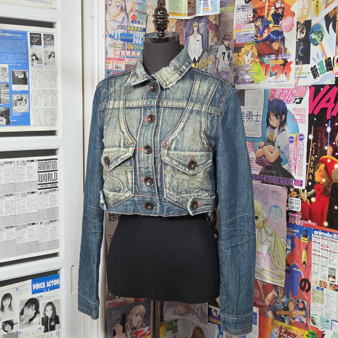 빈티지 자수 워싱 크롭 데님 자켓 상품이미지1