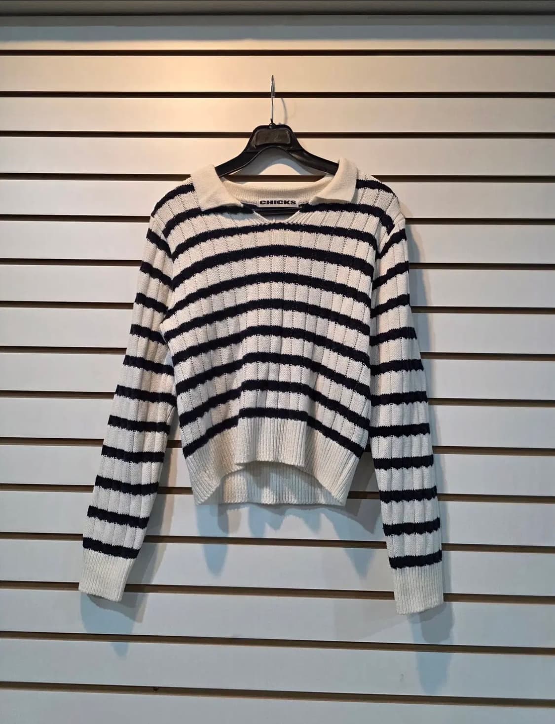 (여성) 줄무늬 크롭 숏 넥카라 울 니트 상품이미지1