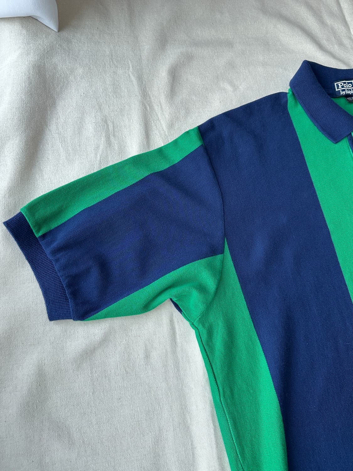 폴로 랄프로렌 스트라이프 반팔 피케 카라티 L made in USA 상품이미지4