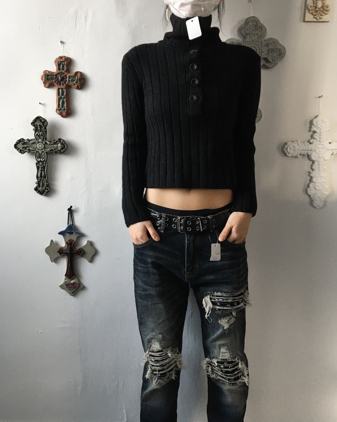 Button point high neck ribbed knit 상품이미지5