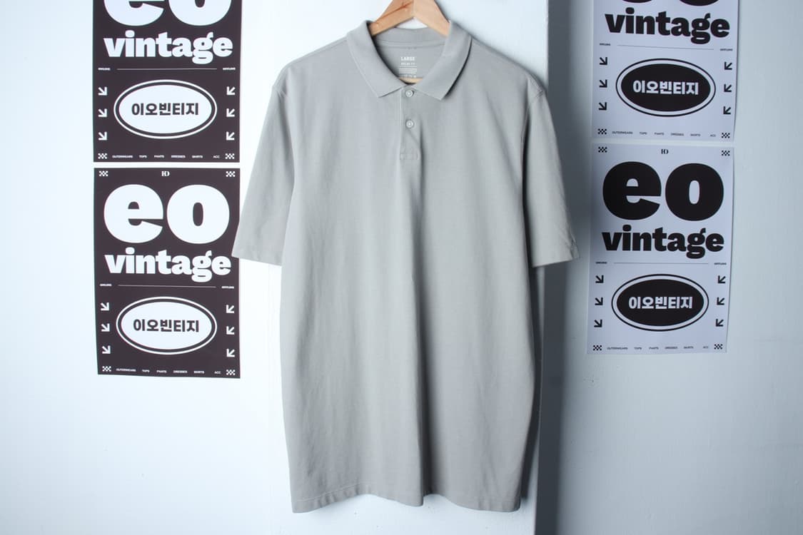 (L-XL) 지오다노 반팔 카라 티셔츠 그레이 무지 기본-H31968 상품이미지2