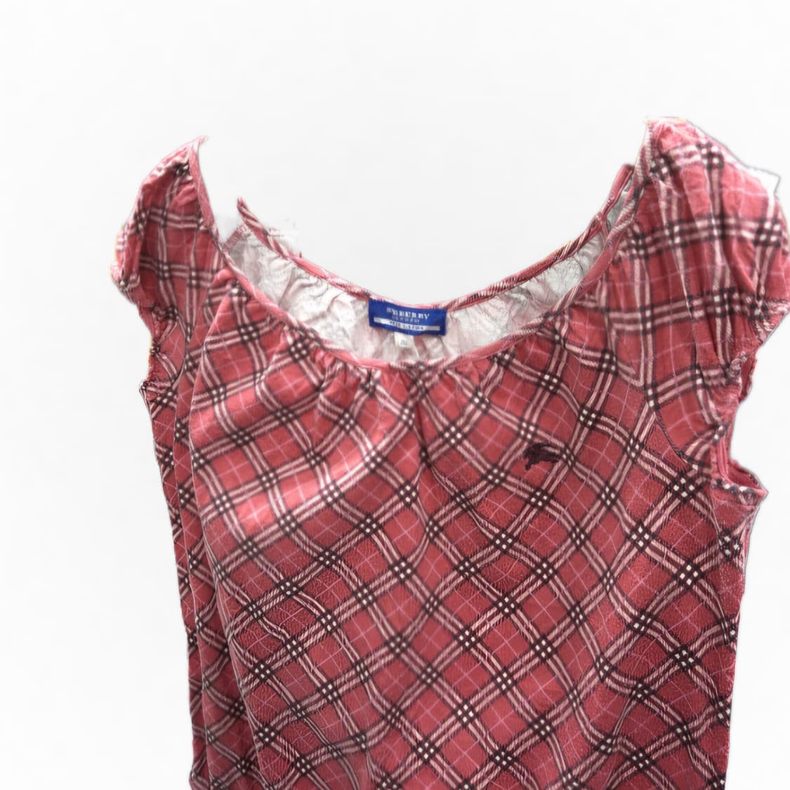 버버리 블루 라벨 핑크 노바 체크 셔링 소매 블라우스 38 상품이미지3