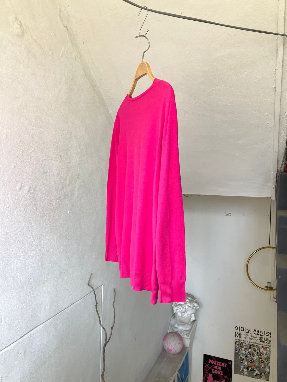 푸시아 핑크 브이넥 니트 롱슬리브 탑 상품이미지7
