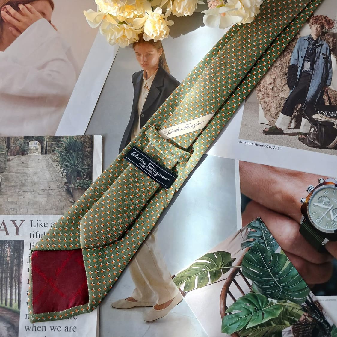 살바토레 페라가모 실크 그린 패턴 넥타이 8.7cm B등급 A19432
 상품이미지5