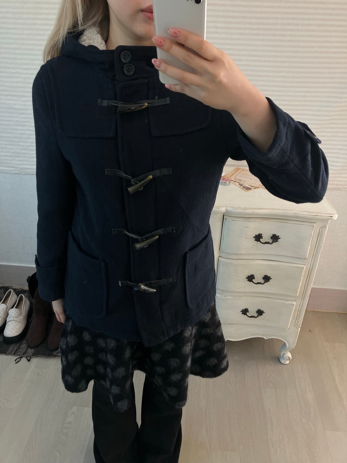 jpn vintage 네이비 더플 후드 하프코트 상품이미지4