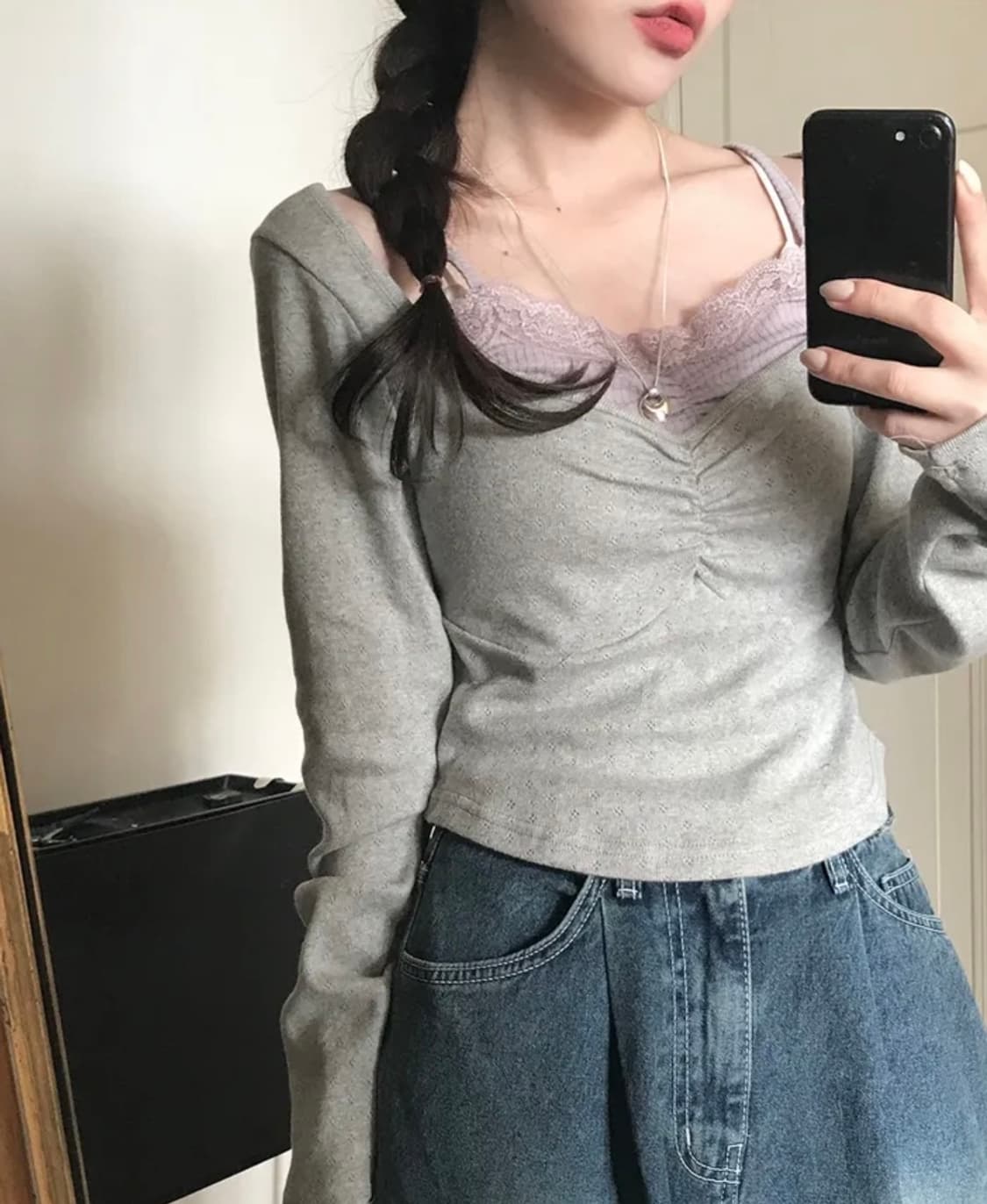 미니포에 디얼즈 레이어드 티셔츠 그레이 상품이미지1