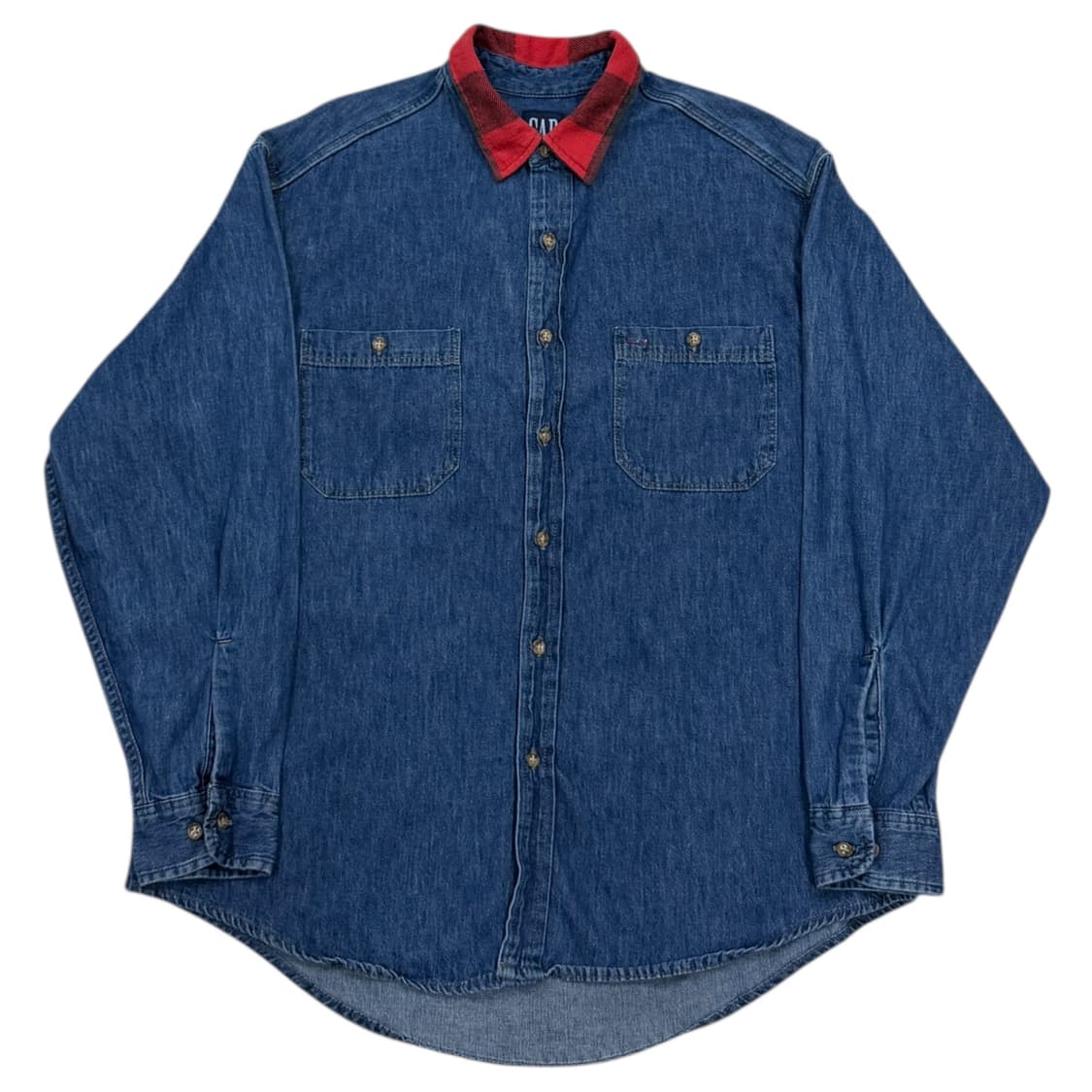 90s GAP USA 청 데님 체크 셔츠 남방 블루 XL 상품이미지1