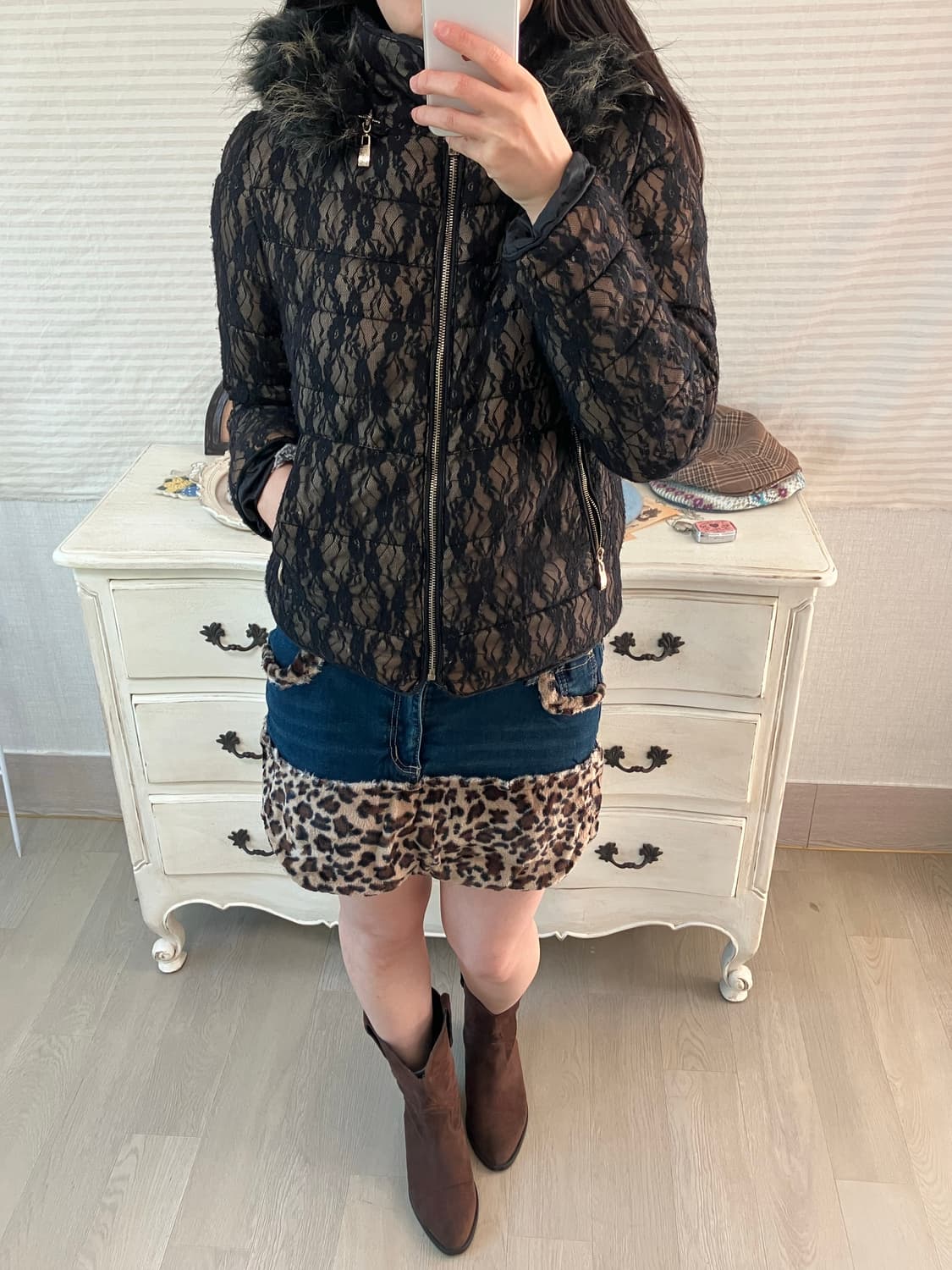 jpn vintage 블랙 시스루 플라워 패턴 패딩 y2k 스트릿 갸루  상품이미지5