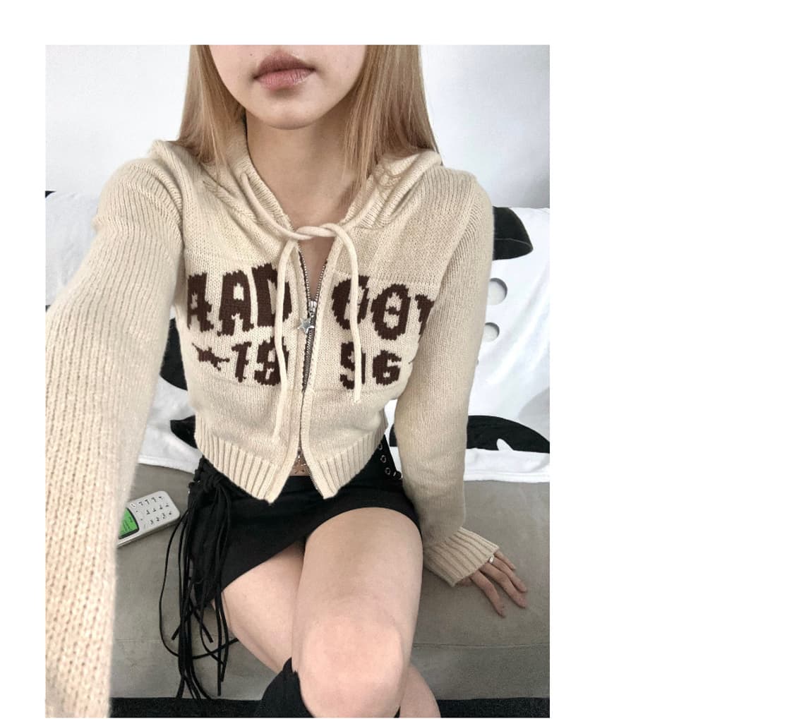 y2k crop knit hoodie zip-up 상품이미지3