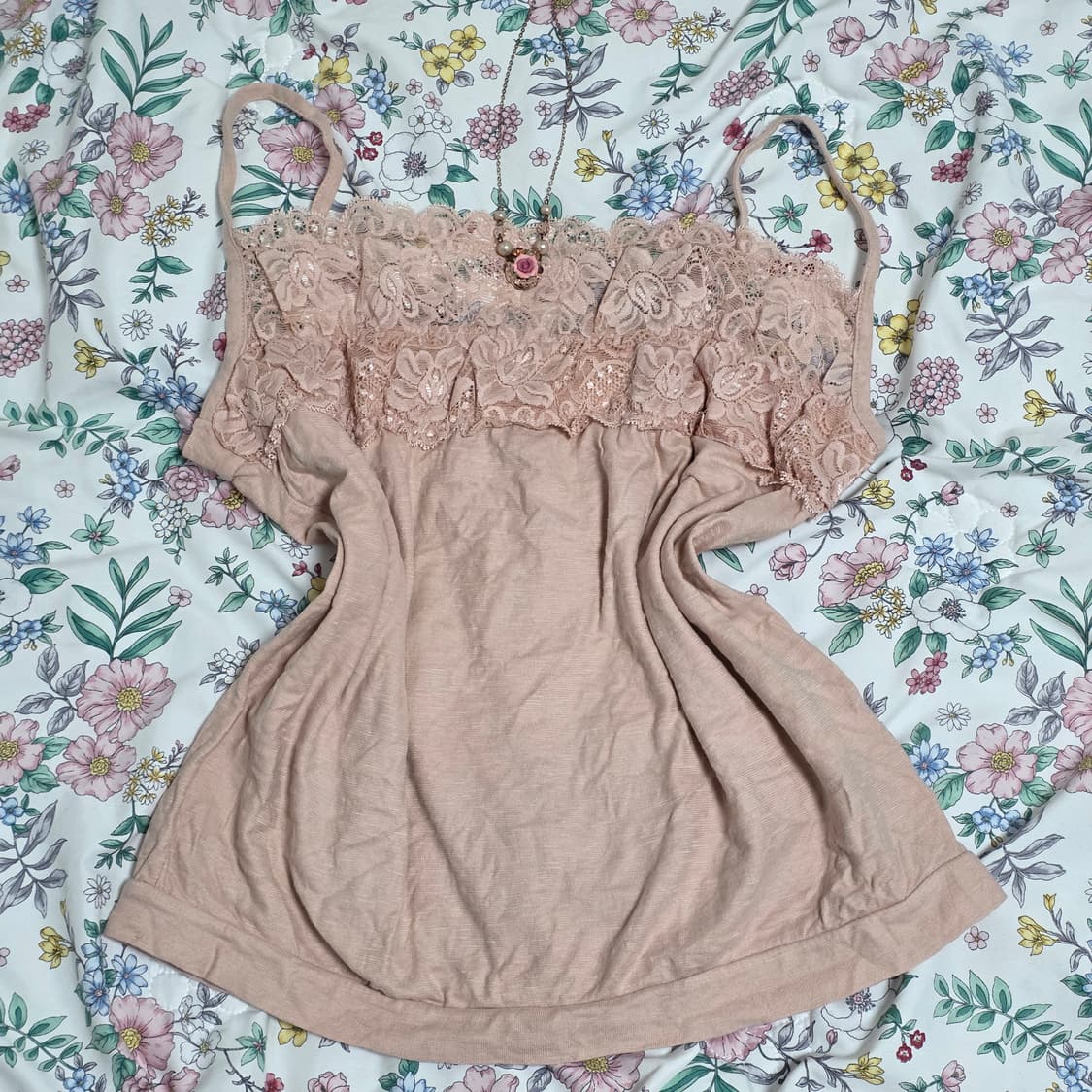 일본빈티지)핑크무드 히메갸루st 레이스 모리걸 플로럴 로맨틱 슬리브리스 상품이미지1