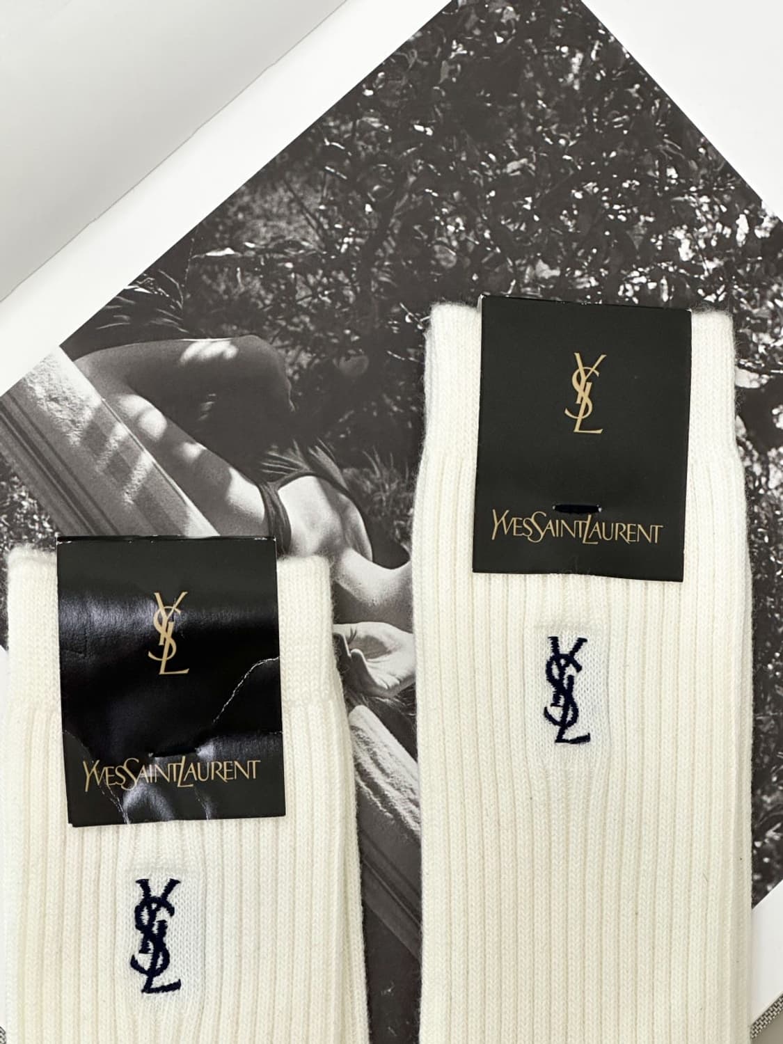 [새상품] YSL / 입생로랑 크림 골지 양말  상품이미지7