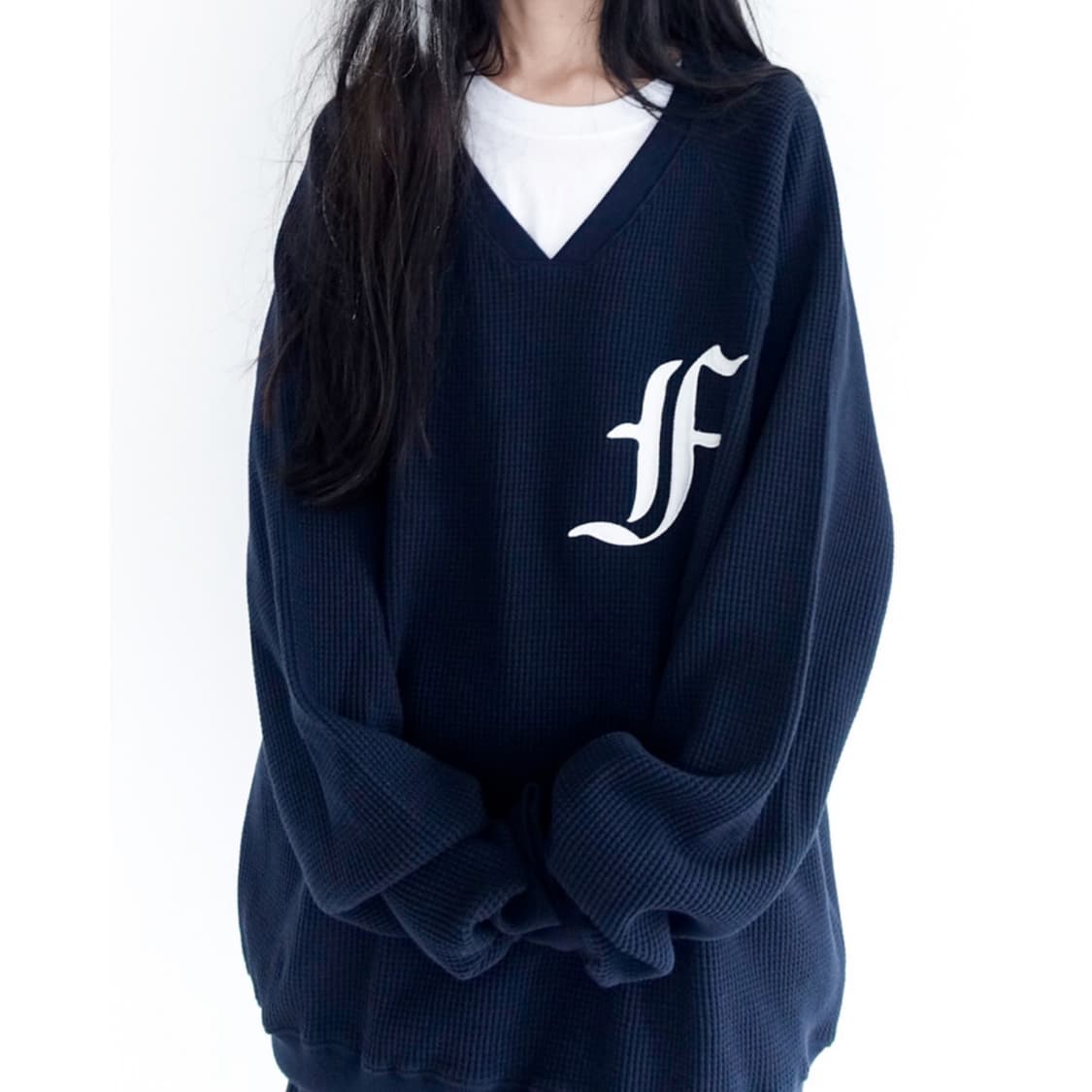 샵페어리 와플 박시 맨투맨 네이비 상품이미지2