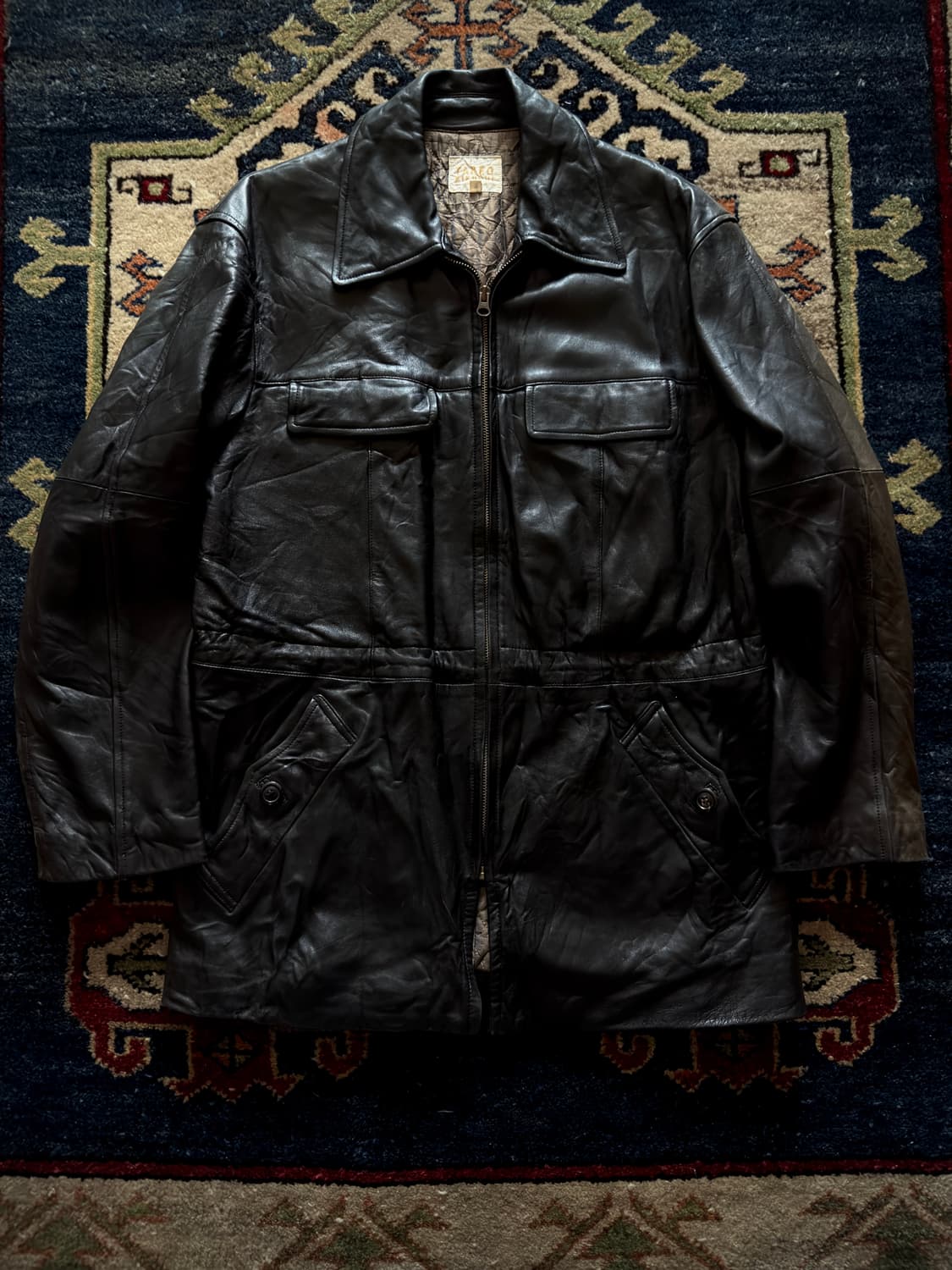 90s Takeo Kikuchi 썬페이딩 램스킨 레더 카코트 상품이미지1