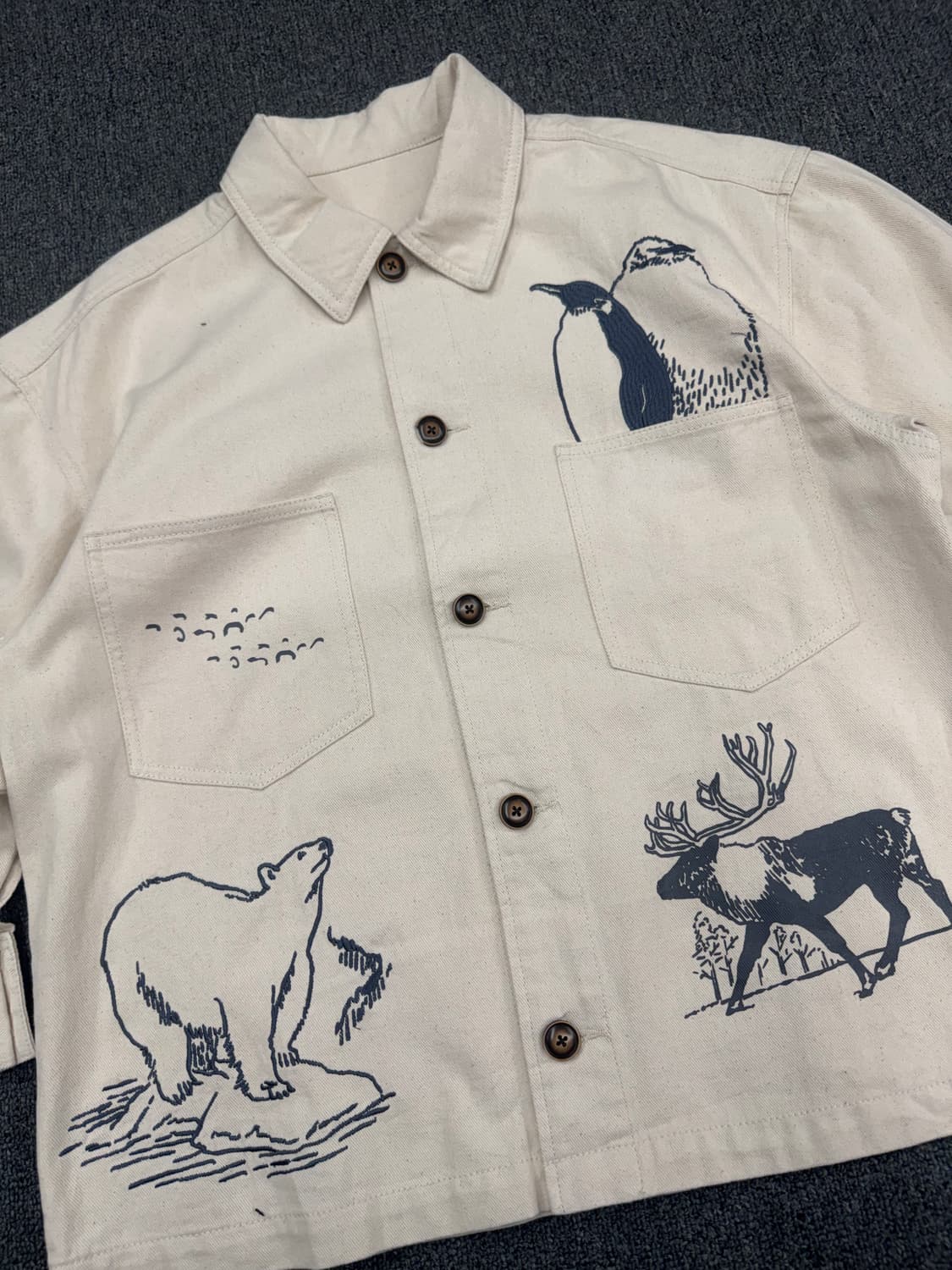 OS)MEDE19F 빈티지 동물 자수 페인팅 베이지 워크자켓 상품이미지2