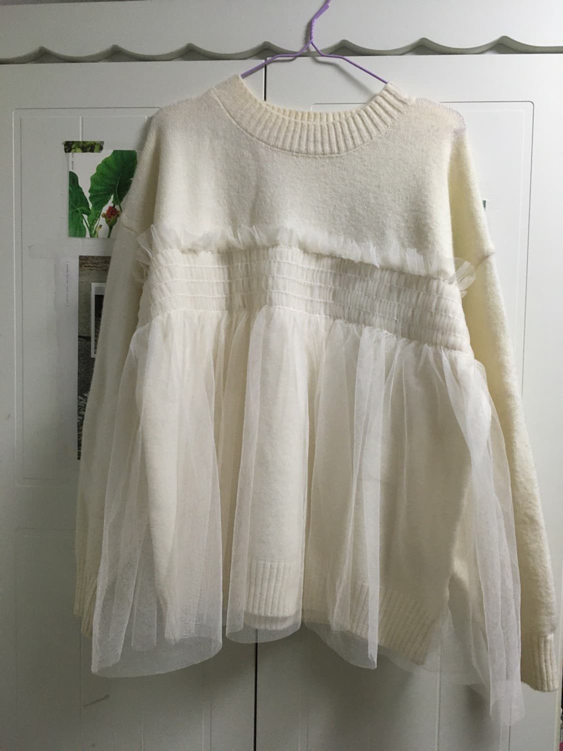 일본빈티지 샤 레이스 아이보리 크림 니트 루즈핏 모리걸 트밍 유노이아 상품이미지1