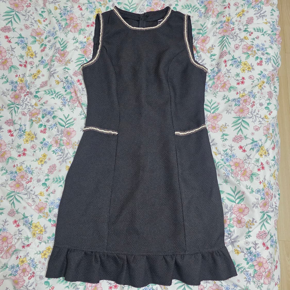 shein 빈티지)고딕 로맨틱 진주 블랙 프릴 트위드 민소매원피스 하객룩 상품이미지2