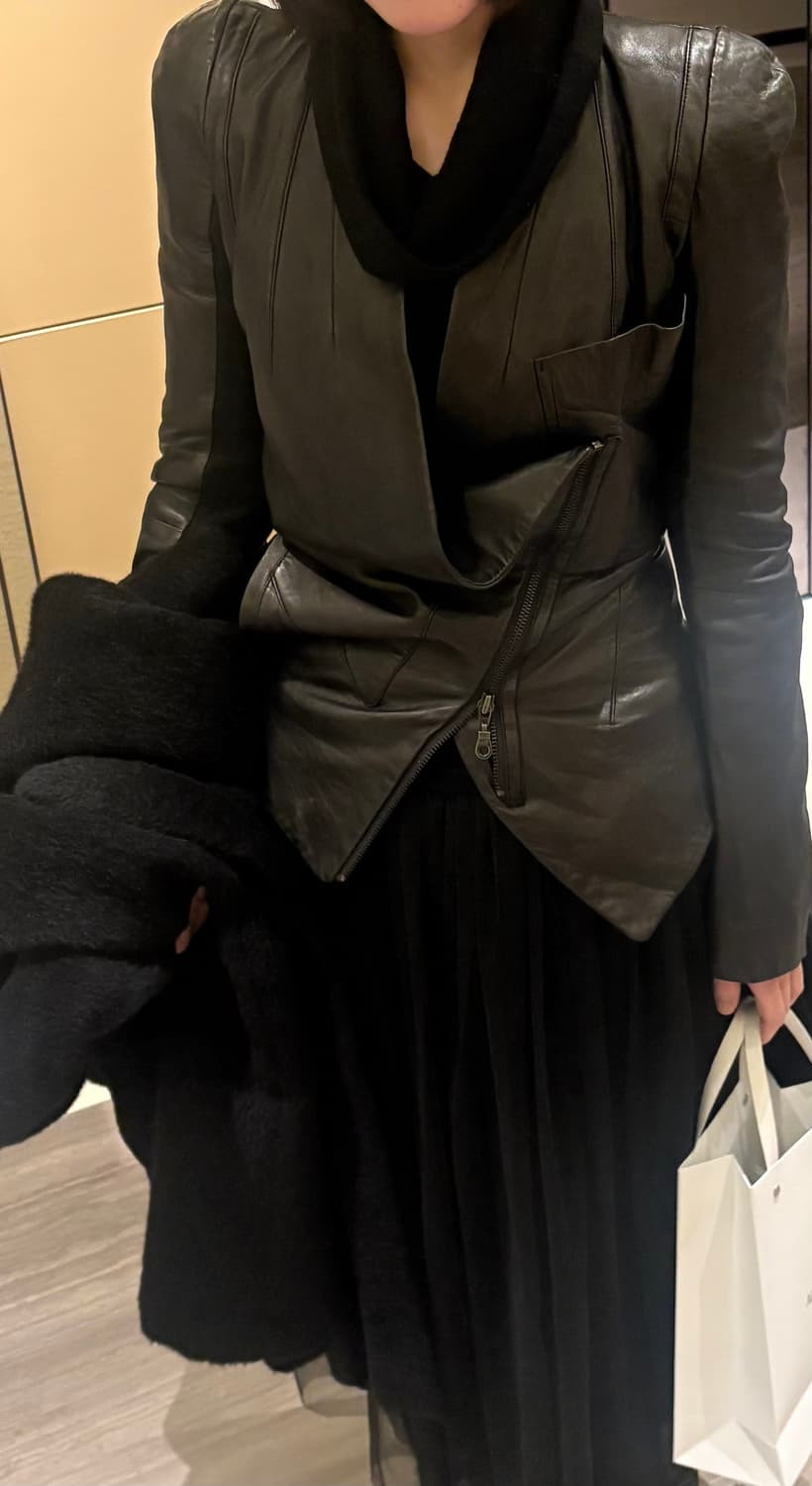 00’s rare design draped leather jacket 상품이미지2