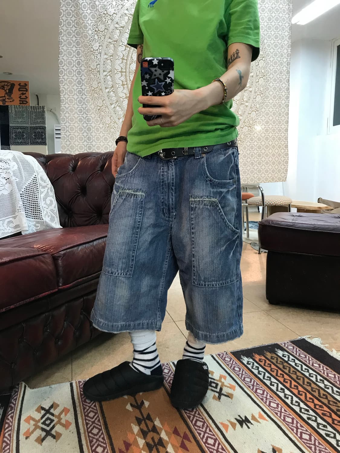 신치백 카모 디테일 데님반바지  상품이미지2