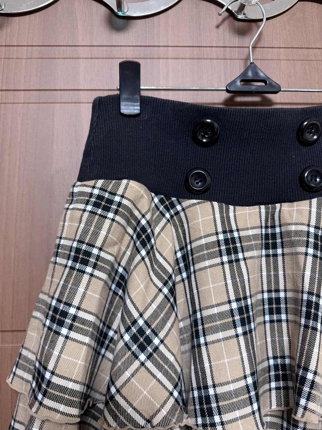 빈티지 라떼 갸루 리즈리사 단추 체크 플리츠 스커트 상품이미지2