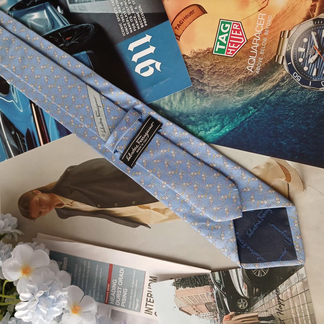 살바토레 페라가모 원숭이 패턴 넥타이 7.9cm A+~A등급 A19633 상품이미지5