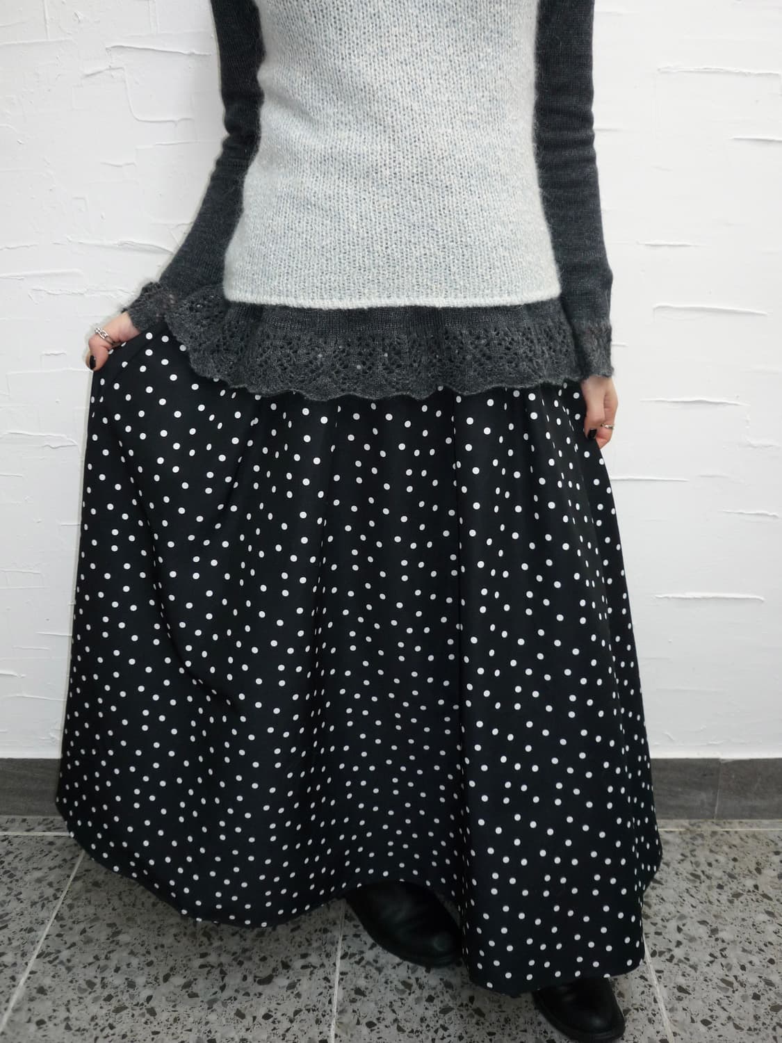 Dot black long flare skirt 상품이미지5