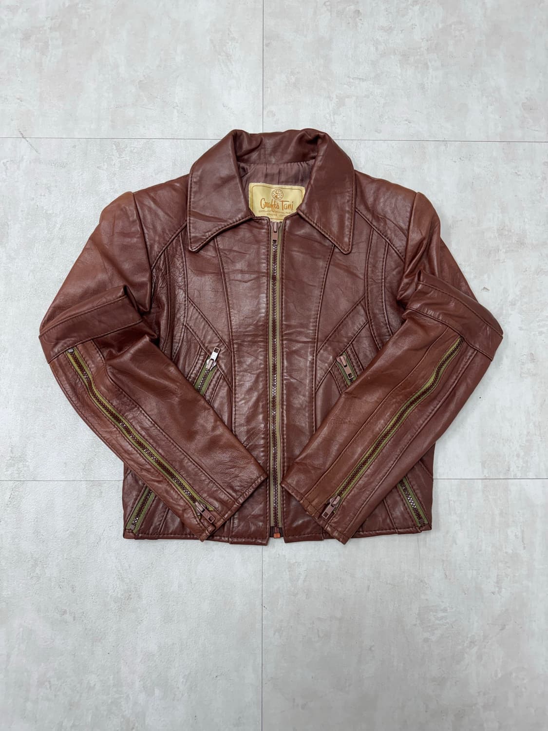 •Hongkong vintage 90s  리얼 레더 자켓 브라운 상품이미지1