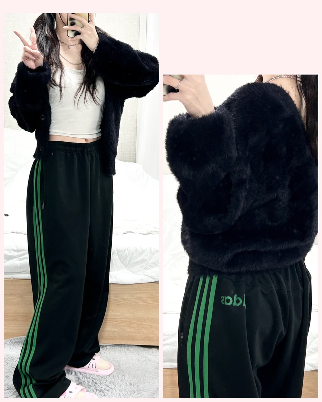 아디다스 그린삼선 블랙 트랙팬츠 상품이미지1