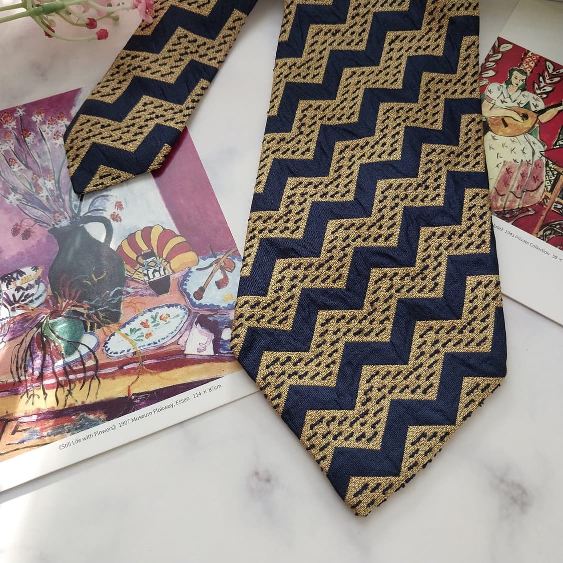 제냐 실크 골드 지그재그 패턴 넥타이 9.6cm A+등급 A1474
 상품이미지5