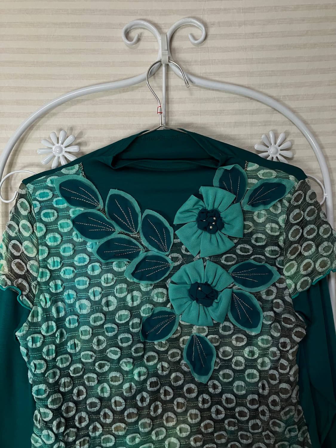 빈티지 그린 플라워 넥 블라우스 y2k 스트릿 갸루 펑키 일본빈티지663 상품이미지2