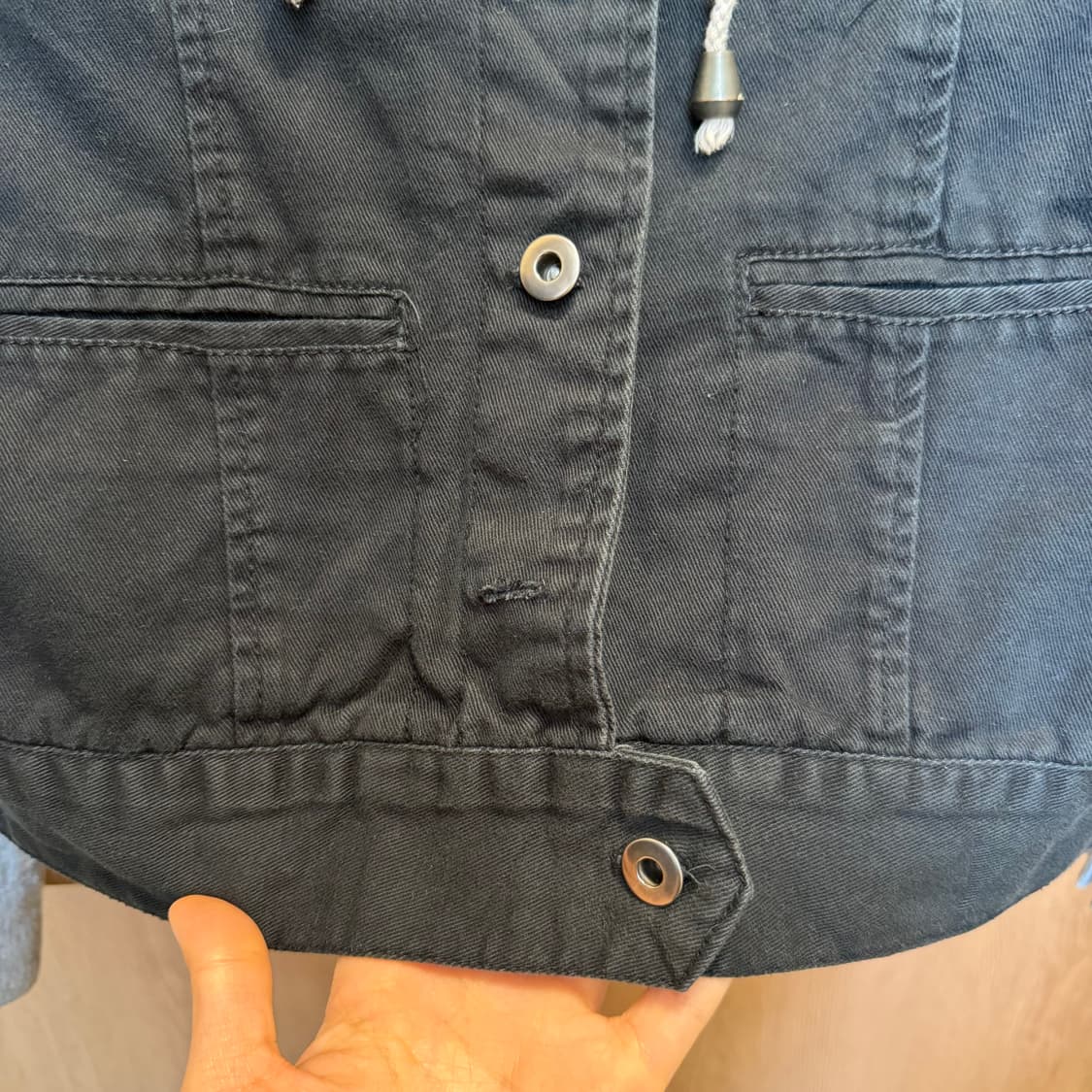 빈티지 코튼 자켓 그레이 스웨트 후드 레이어드 배색 디테일 블랙 상품이미지7