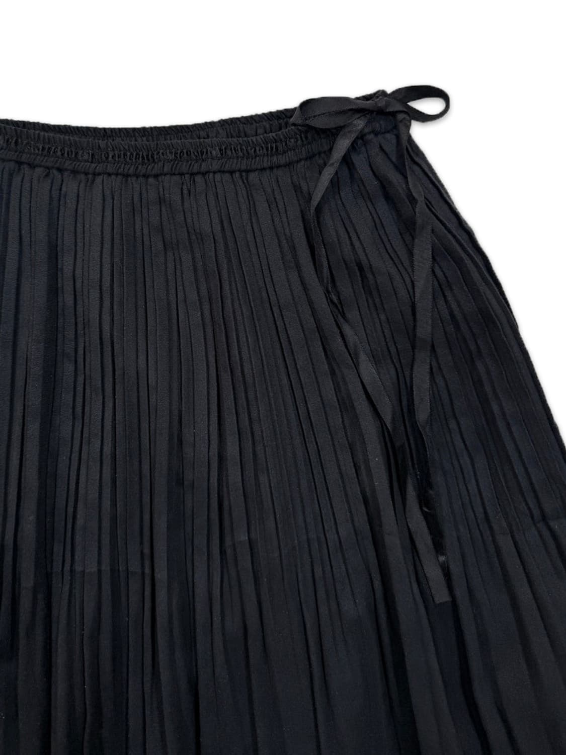 빈티지 블랙 리본 플리츠 플레어 미디 스커트 상품이미지3
