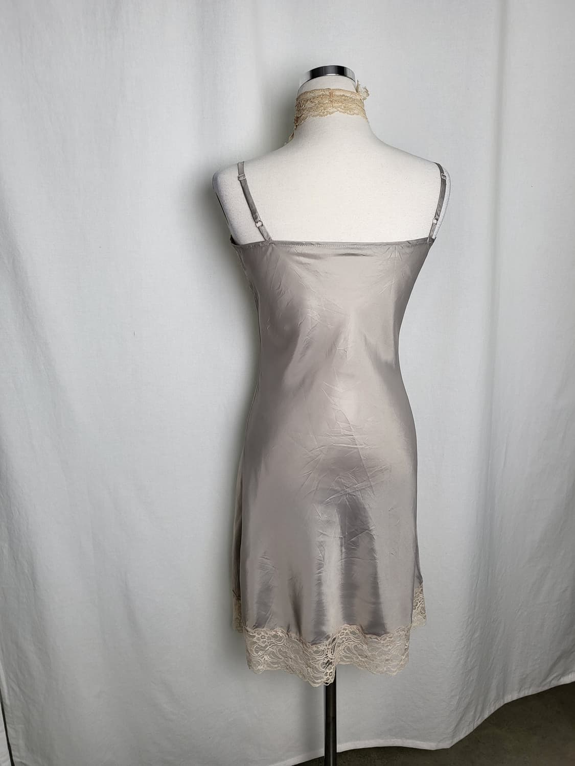 빈티지 실버 베이지 새틴 슬립 원피스 상품이미지4