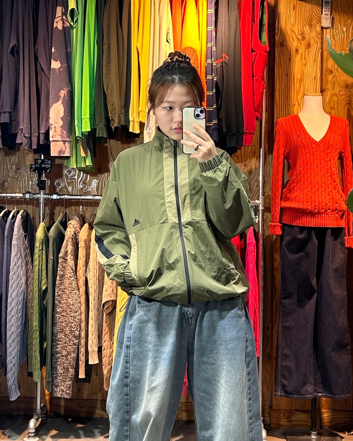 S 아디다스 삼선로고 카키 테크니컬 바람막이 상품이미지2