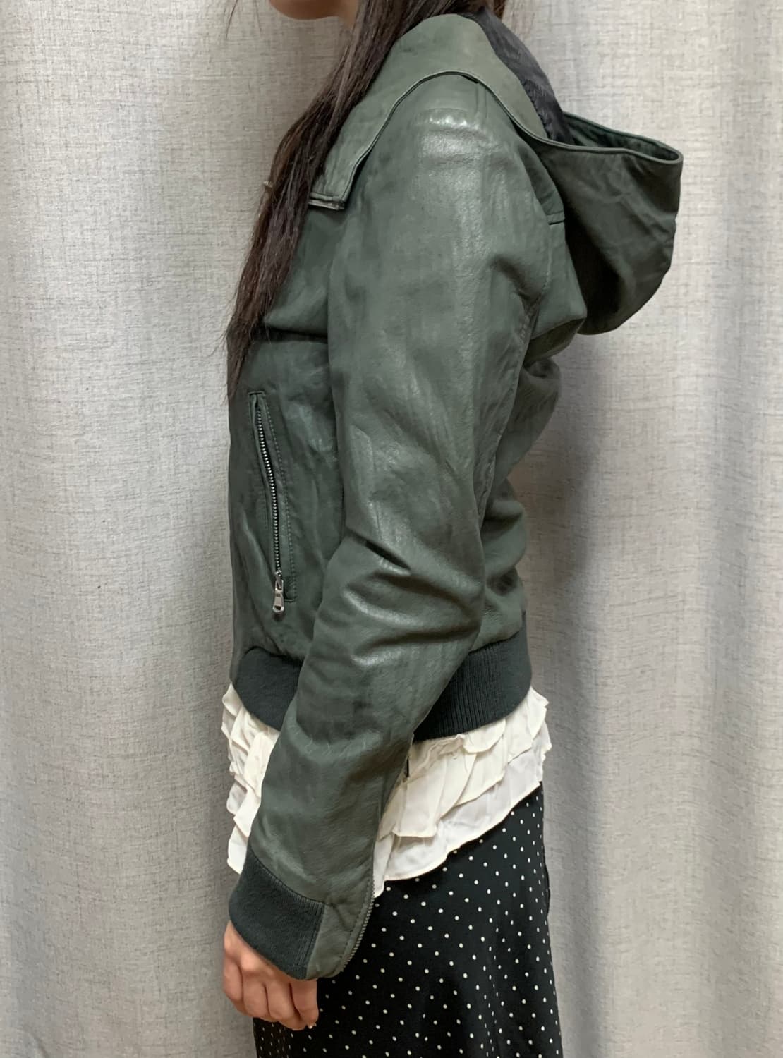 Japanese Vintage 사선 레더 크롭 자켓 상품이미지8