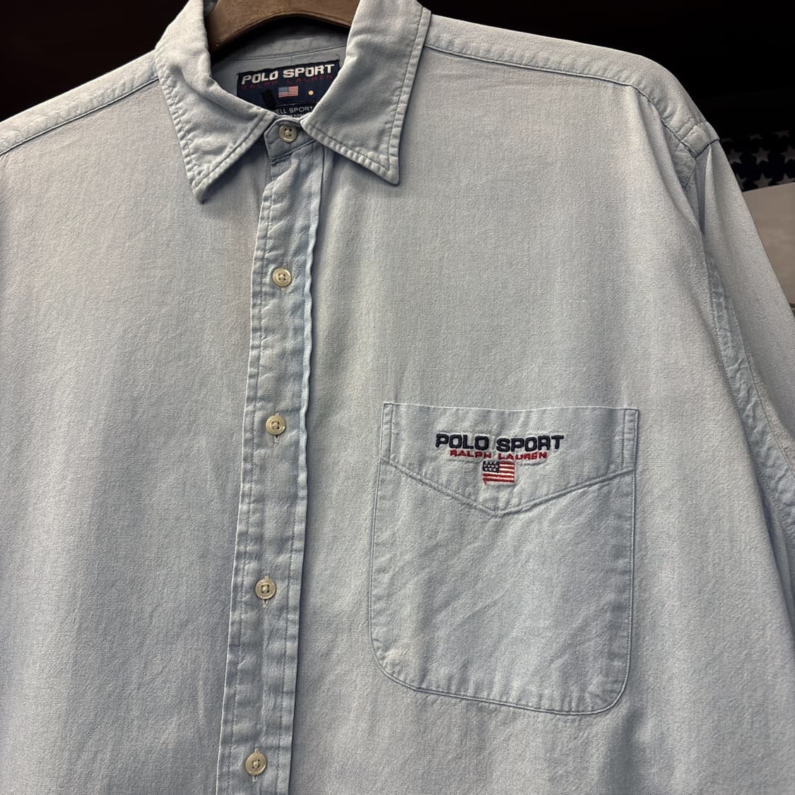 90s 폴로스포츠 올드스쿨 라인 시그니처 로고자수 샴브레이셔츠 N1011 상품이미지5