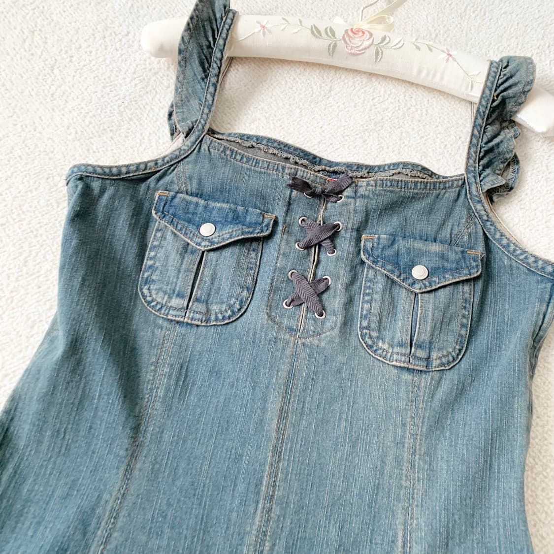 빈티지 데님 ♥ 아일렛 프릴 원피스 상품이미지2