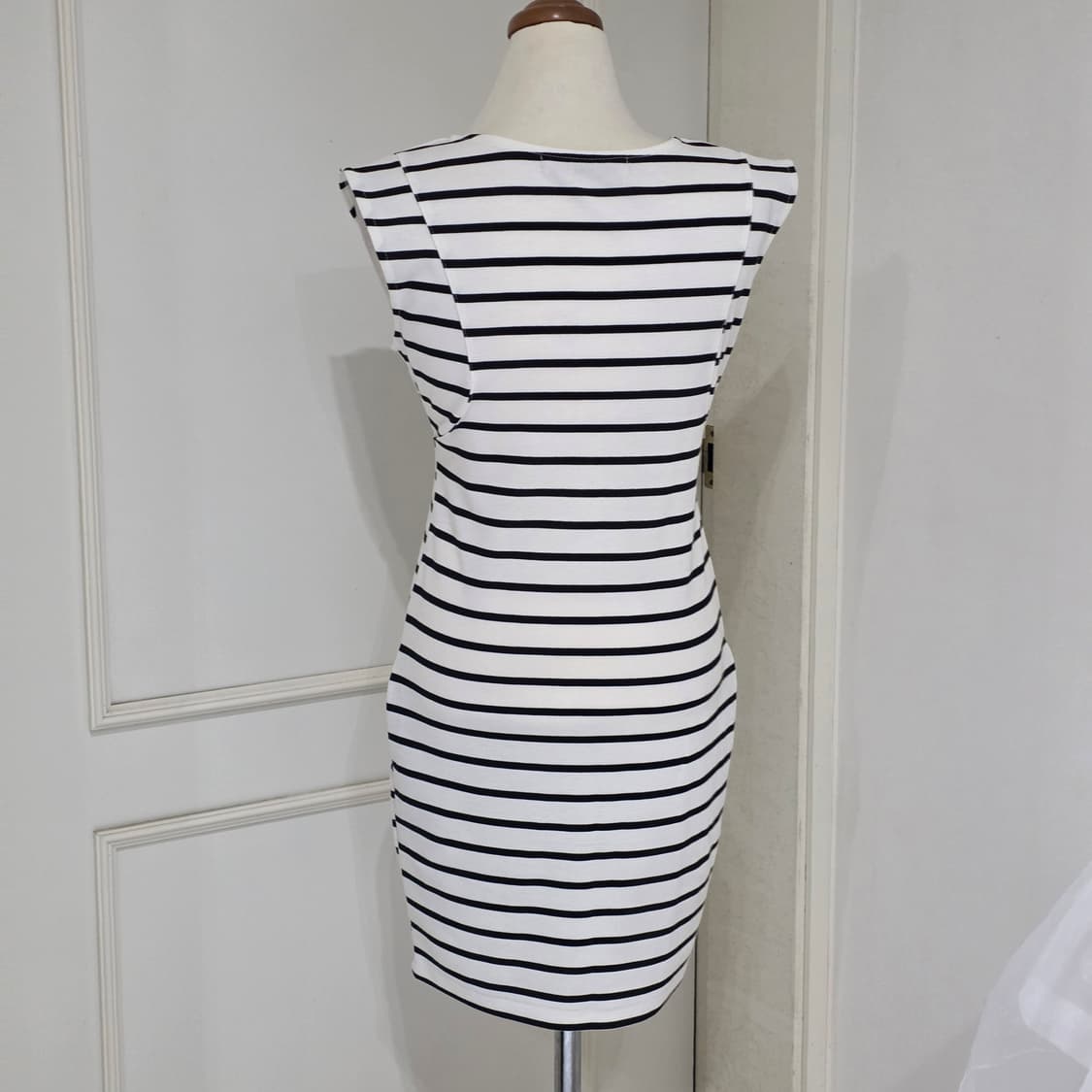 빈티지)여름모리걸 스트라이프 블랙 플라워 갸루 미니 딱붙원피스 상품이미지3