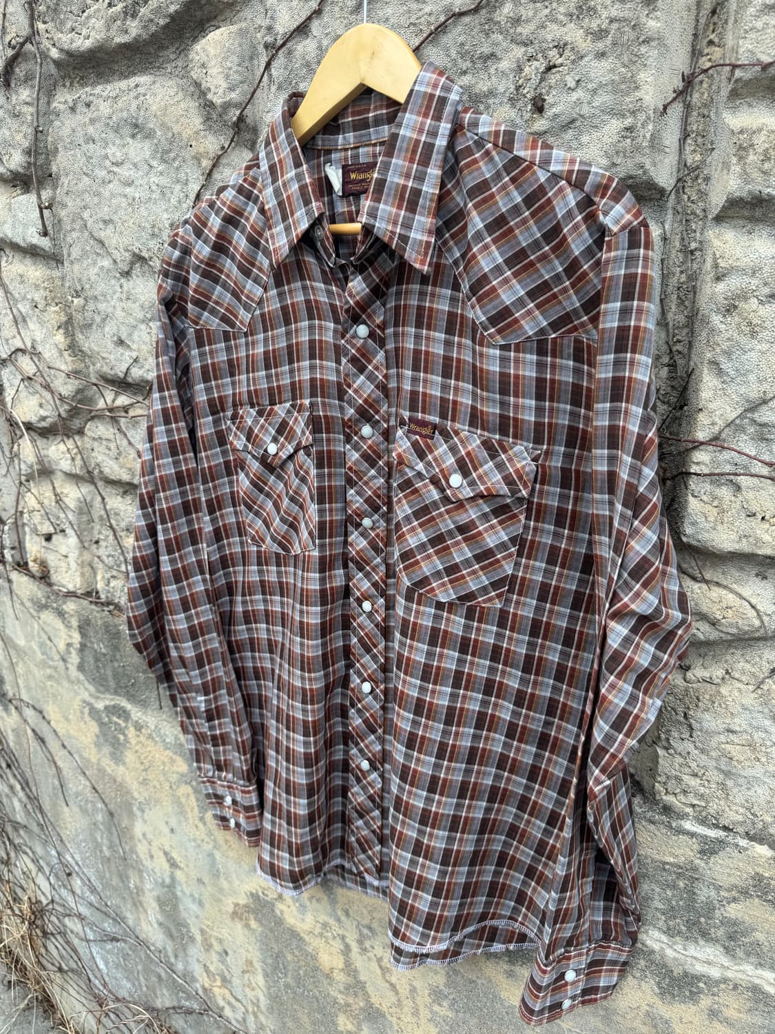 80s 랭글러 빈티지 체크 웨스턴 셔츠 L 상품이미지3