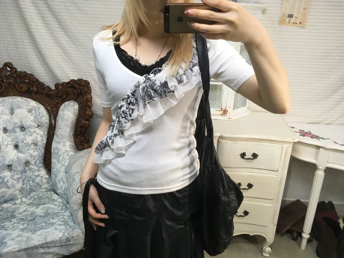 일본빈티지 아카이브 레이스 러플 반팔 상품이미지2