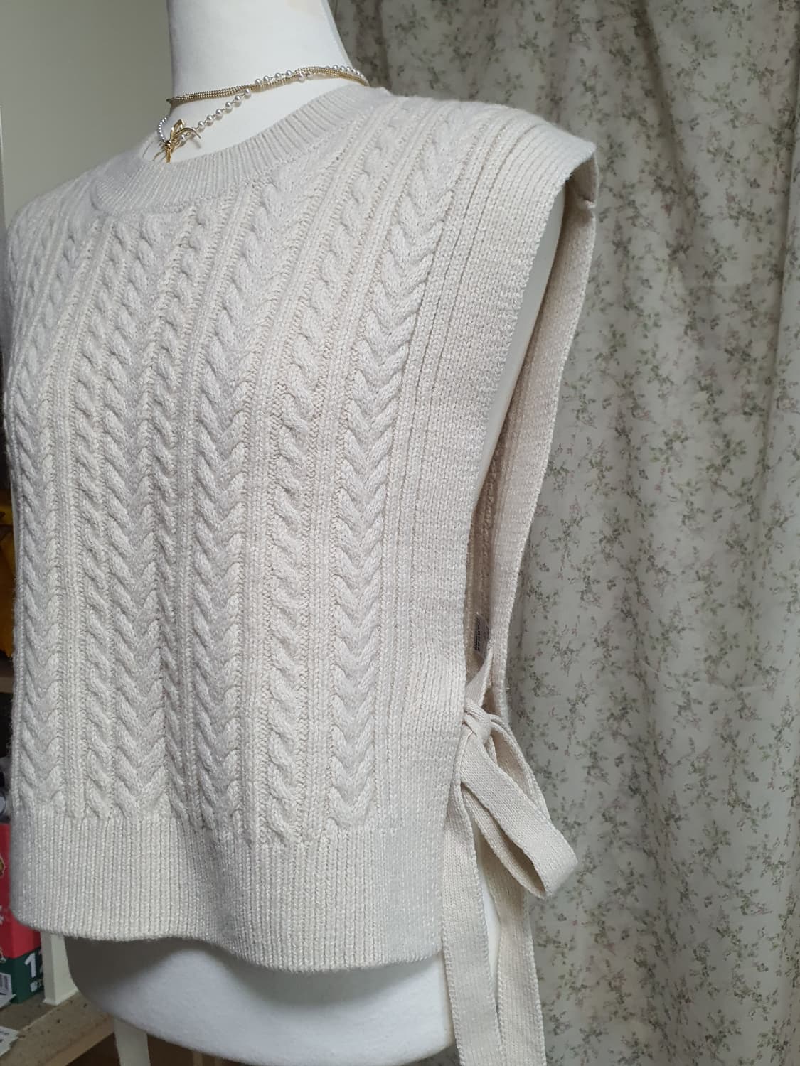 [일본빈티지] 아이보리 꽈배기 니트 조끼 모리걸 상품이미지2