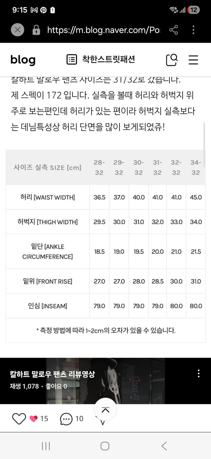 30x32 칼하트 말로우 데님 팬츠 상품이미지6