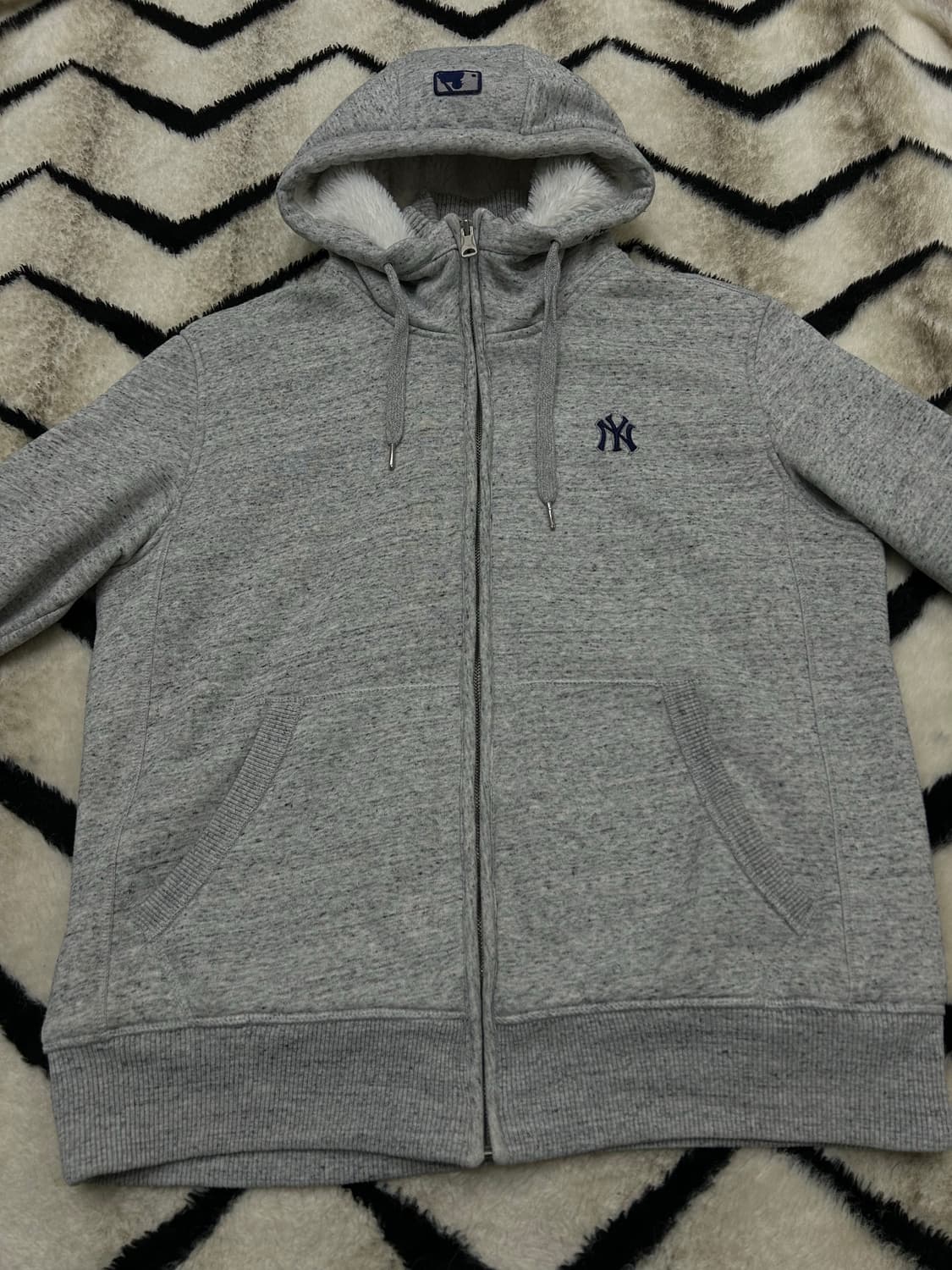 [L]MLB 뉴욕양키스 보아 후드집업/그레이 상품이미지3