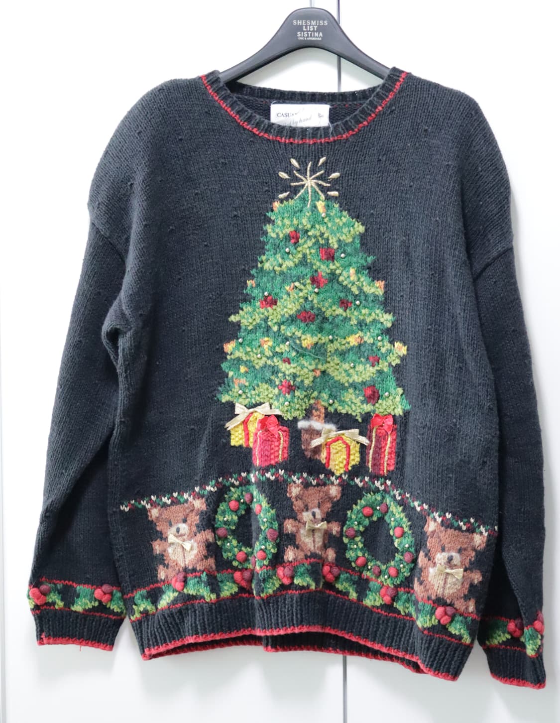 빈티지 핸드메이드 핸드니트 크리스마스 곰돌이 테디베어 니트 스웨터 상품이미지1