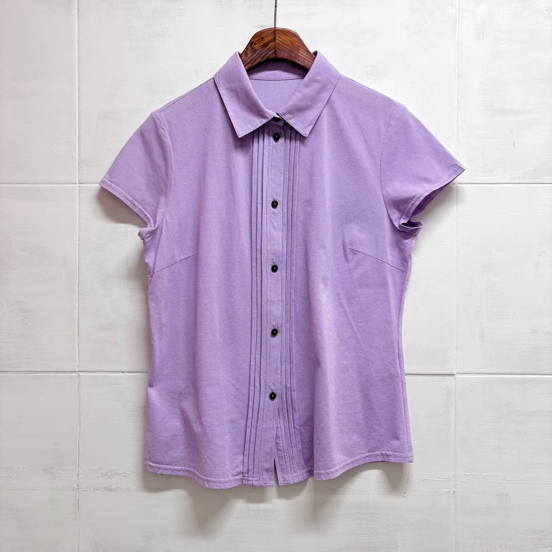 퍼플 핀턱 반팔 Y2K 셔츠 블라우스 긱시크 L JPN 상품이미지1