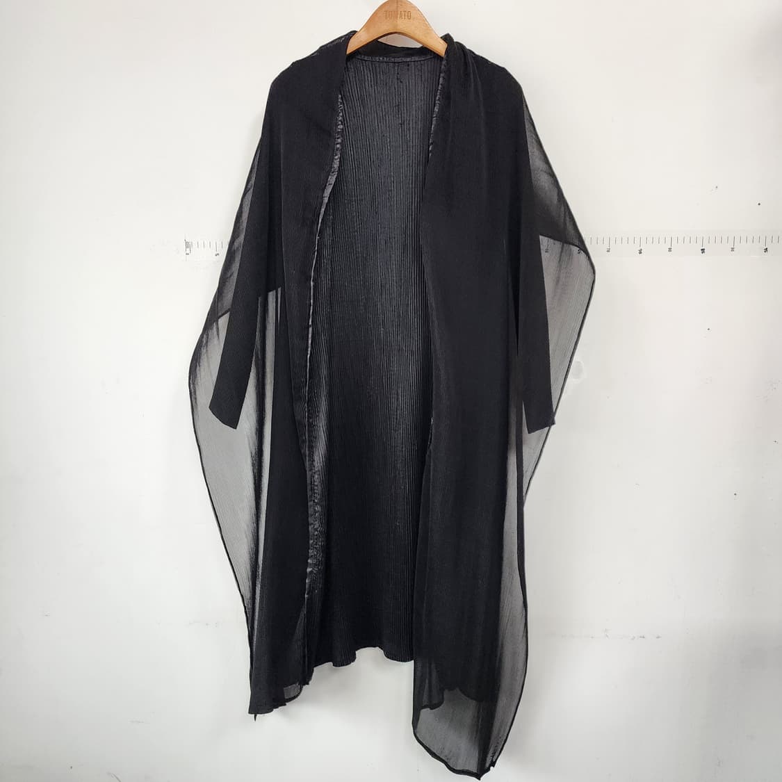 블랙 시스루 플리츠 롱 가디건 상품이미지1