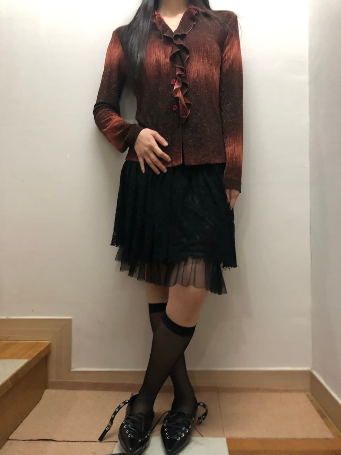 빈티지 브라운 글리터 프릴 탑 상품이미지4