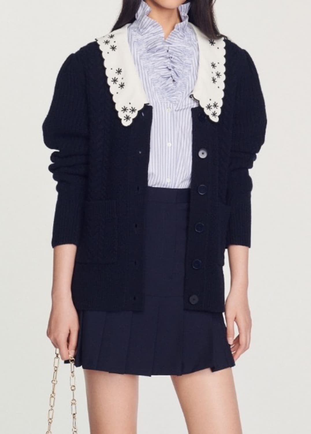 1사이즈 산드로 울 케이블 니트 가디건 네이비 상품이미지1