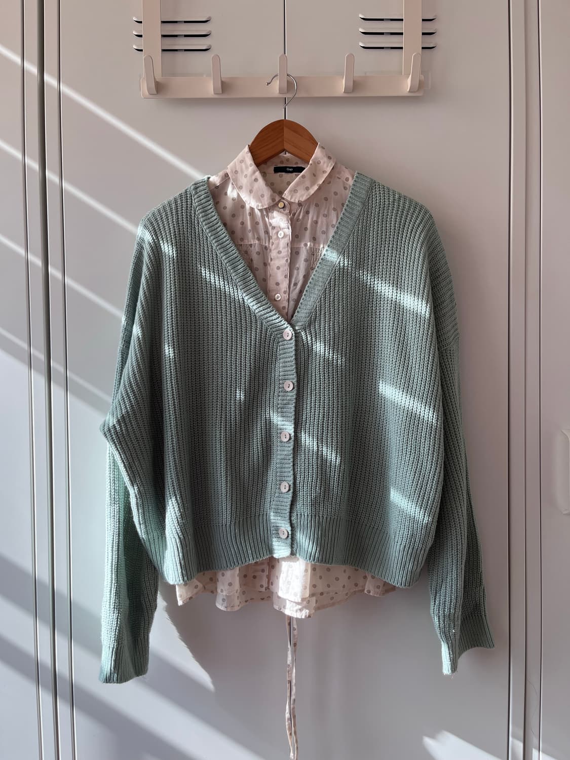 Vintage 민트 브이넥 여리핏 니트 가디건 상품이미지1