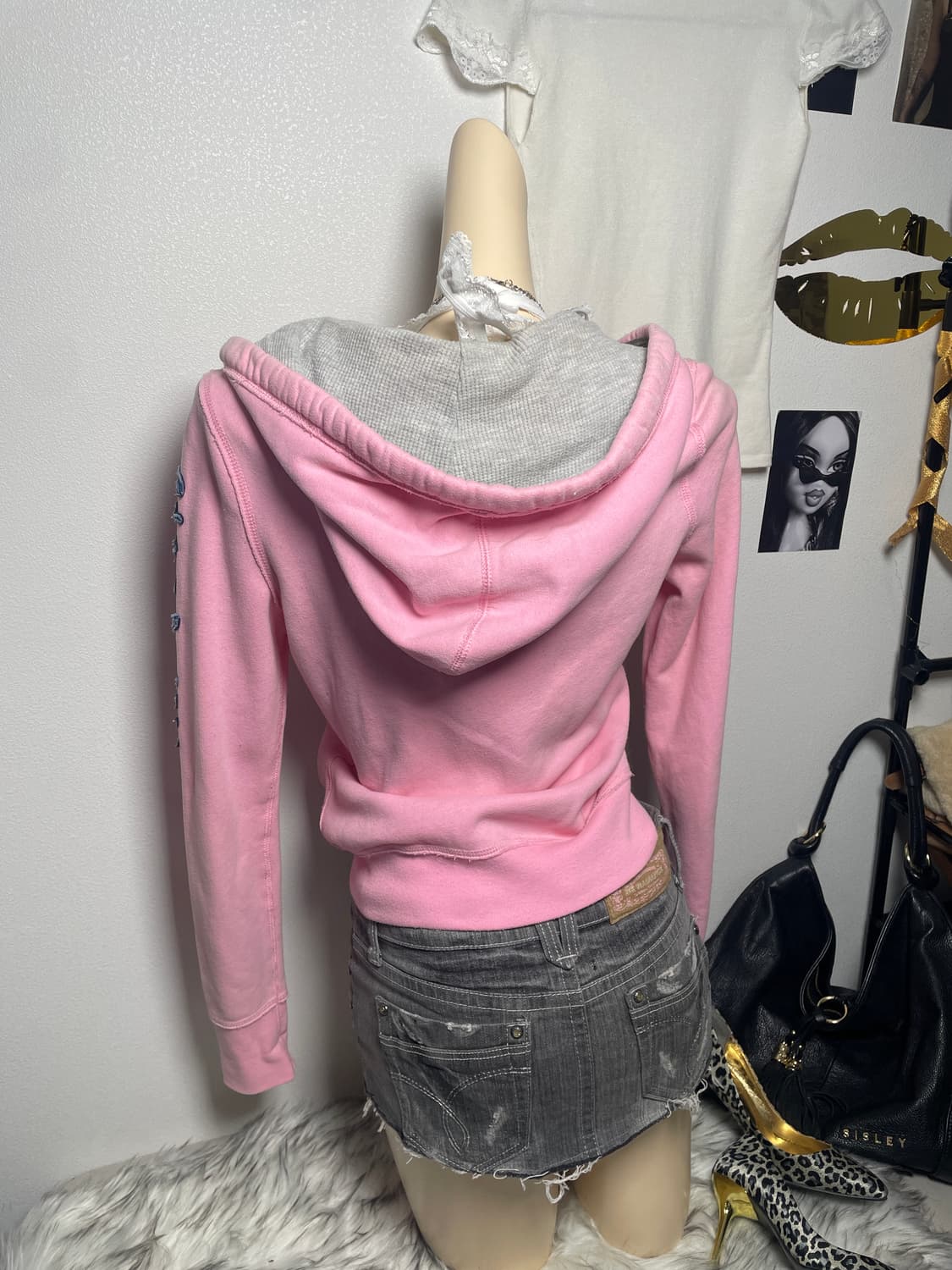 Abercrombie 아베크롬비 핑크 데미지 스펠로고 후드집업 상품이미지4