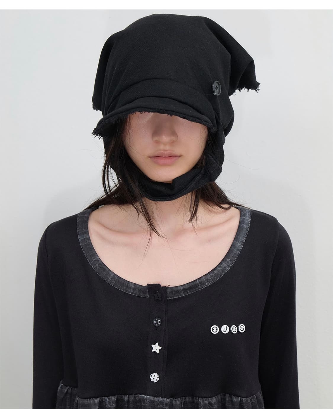 오호스 Scarf Veil Wool Cap / Black 상품이미지1